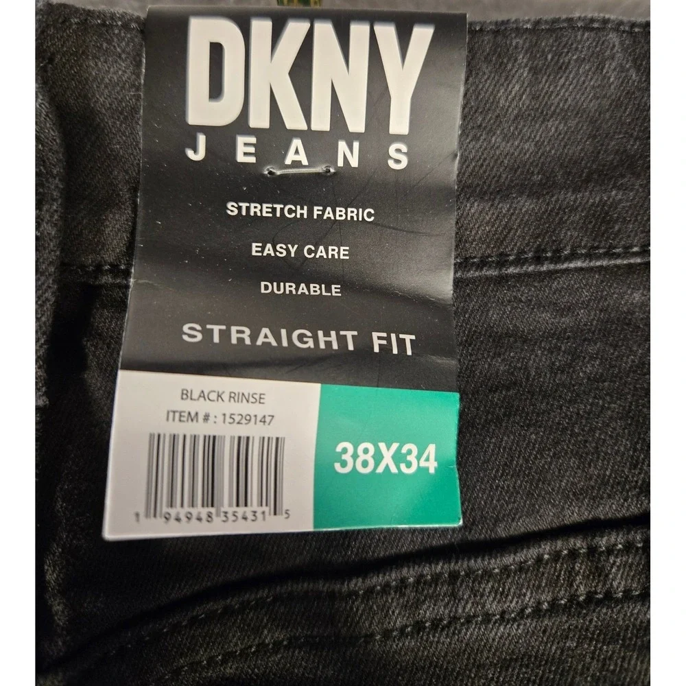 DKNY Jeans Mens 38x34 Black Rinse Straight Fit Stretch Denim Pants 1529147 2 Prs